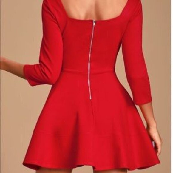 LULU'S Red Three-Quarter Sleeve Skater Dress NWOT - Picture 2 of 8